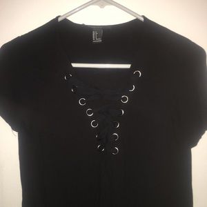 F21 black laceup mini dress